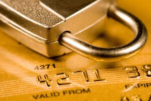 Close up of a credit or debit card for security background