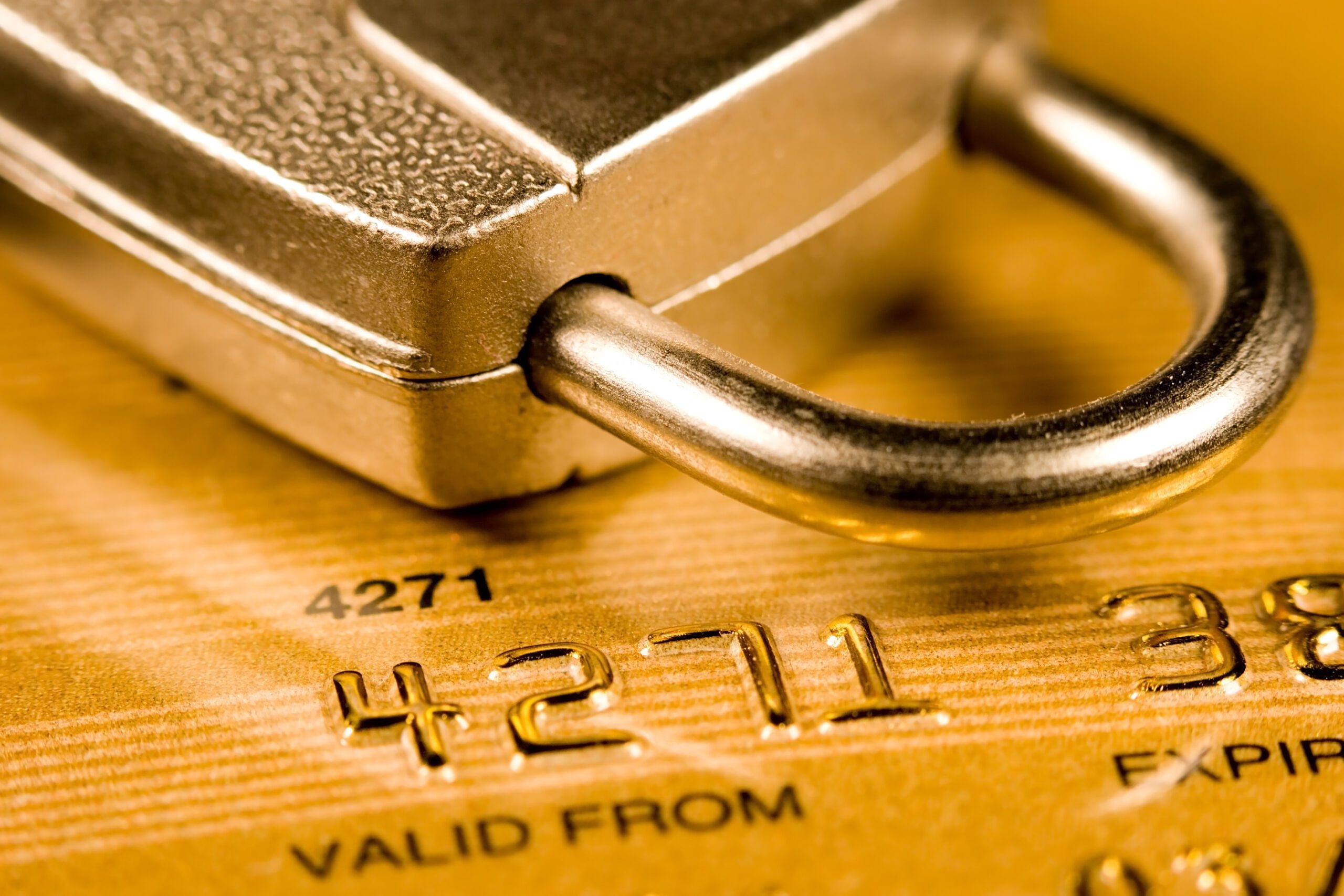Close up of a credit or debit card for security background