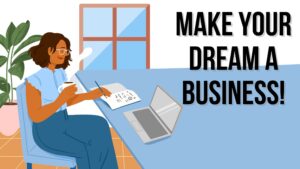 Illustrated woman at desk with laptop
